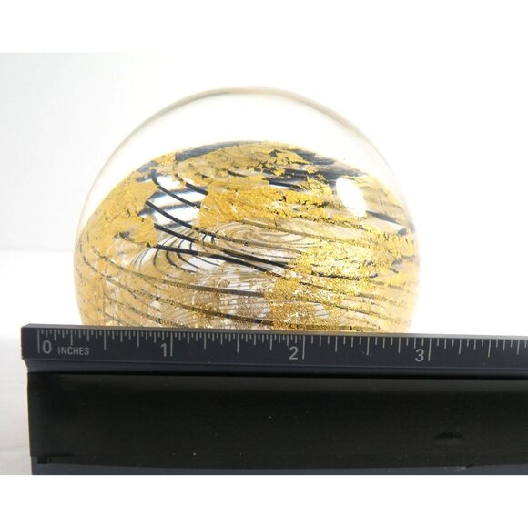 Handcrafted Glass Art Sphere With Gold Leaf & Swirling Black Pattern 4" Diameter - Picture 5 of 6